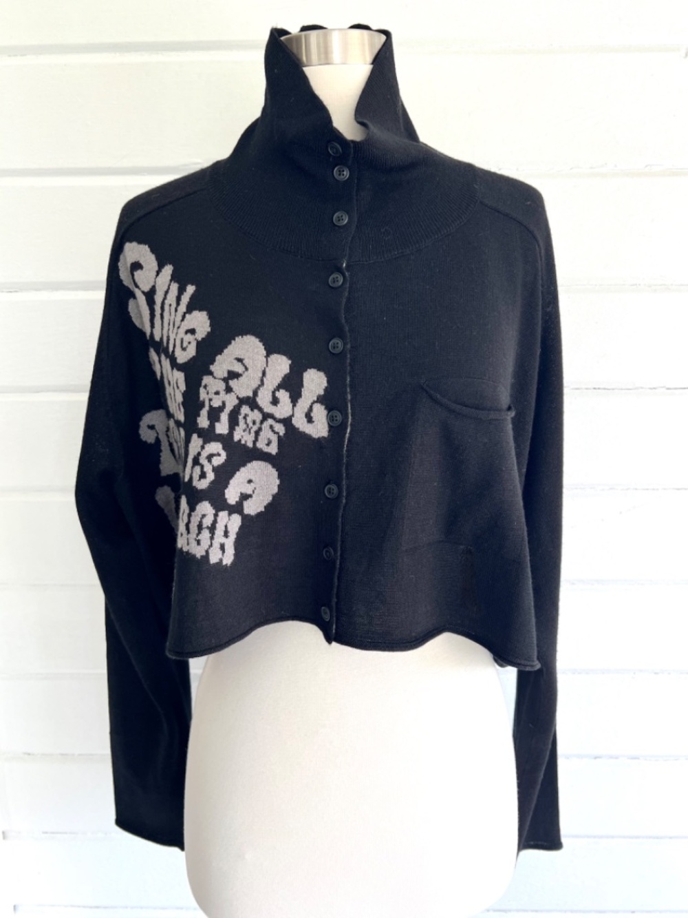 RUNDHOLZ  Lightweight Wool Blend Cropped Cardigan with Graphics - S